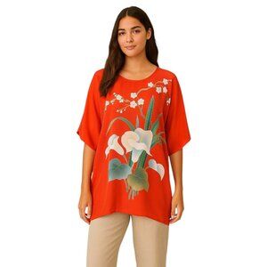 Silk Floral Top Red One Size Vintage